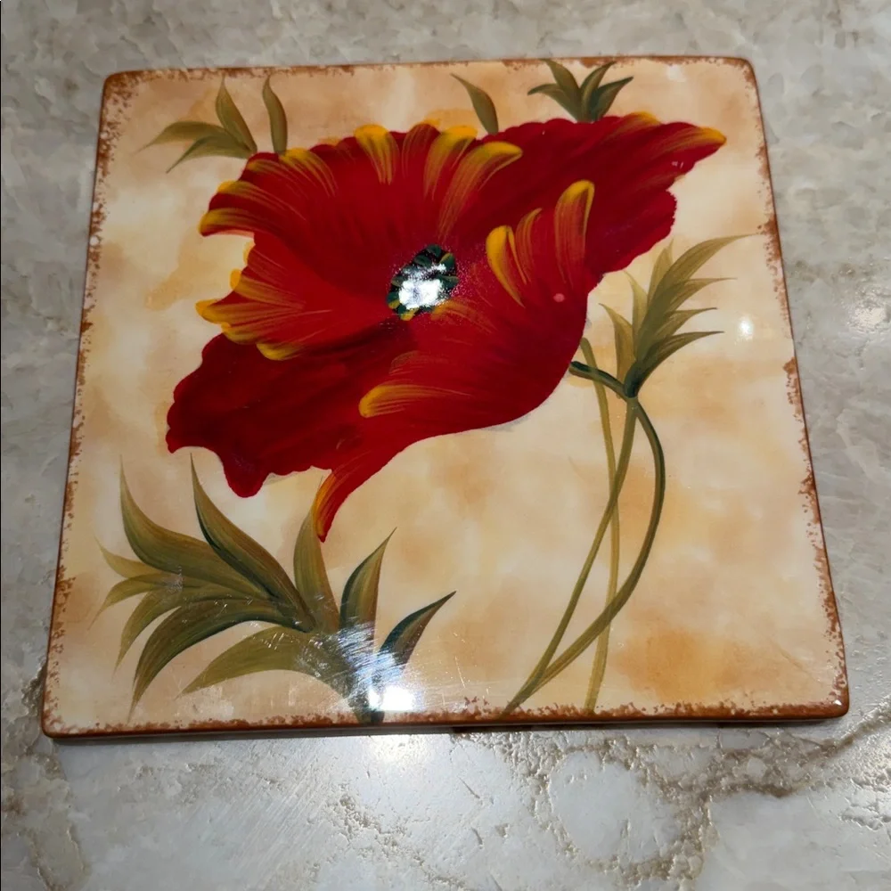 Pier 1 Poppies Earthenware Square Trivet 7